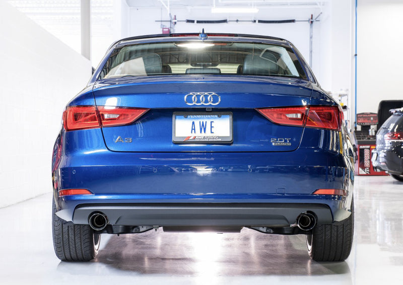 AWE Tuning Audi 8V A3 Touring Edition Exhaust - Dual Outlet Diamond Black 90 mm Tips - Precision R