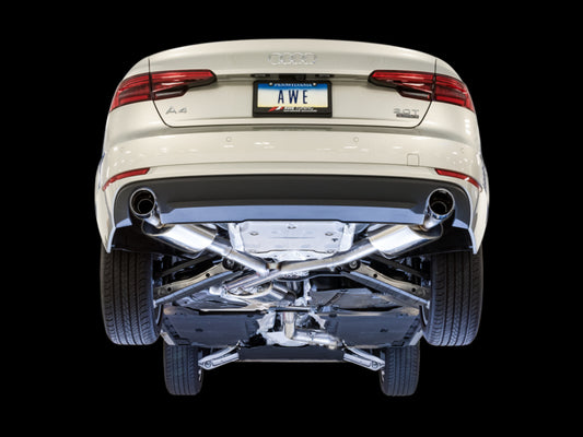 AWE Tuning Audi B9 A4 Touring Edition Exhaust Dual Outlet - Chrome Silver Tips (Includes DP) - Precision R