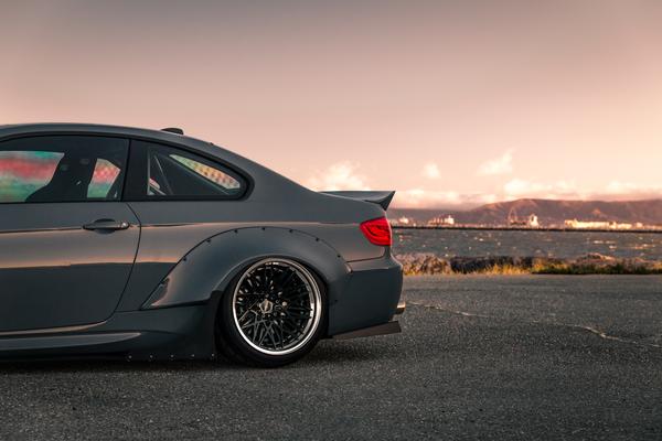 rear side view of BMW E92 with Custom Rear Spoiler