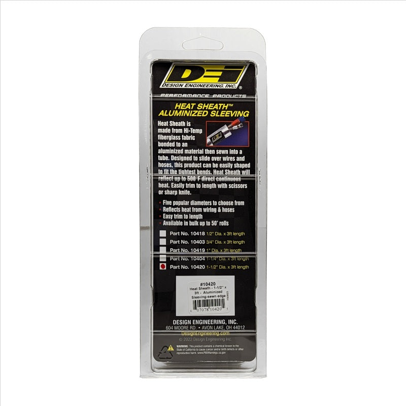 DEI Heat Sheath 1-1/2in I.D. x 3ft - Aluminized Sleeving - Sewn Edge