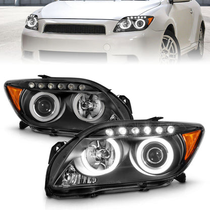 ANZO 2005-2010 Scion Tc Projector Headlights w/ Halo Black (CCFL)