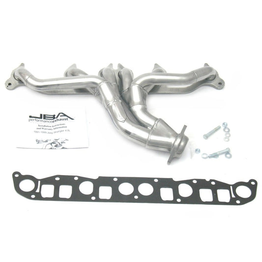 JBA 91-99 Jeep 4.0L 1-1/2in Primary Silver Ctd Cat4Ward Header