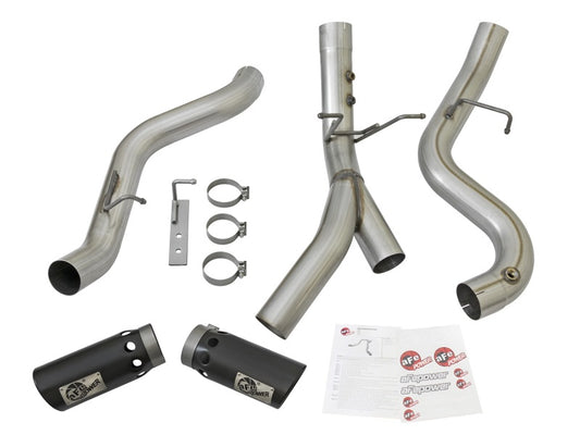 aFe ATLAS 4in DPF-Back Alum Steel Exhaust System w/Dual Exit Black Tip 2017 GM Duramax 6.6L (td) Precision R