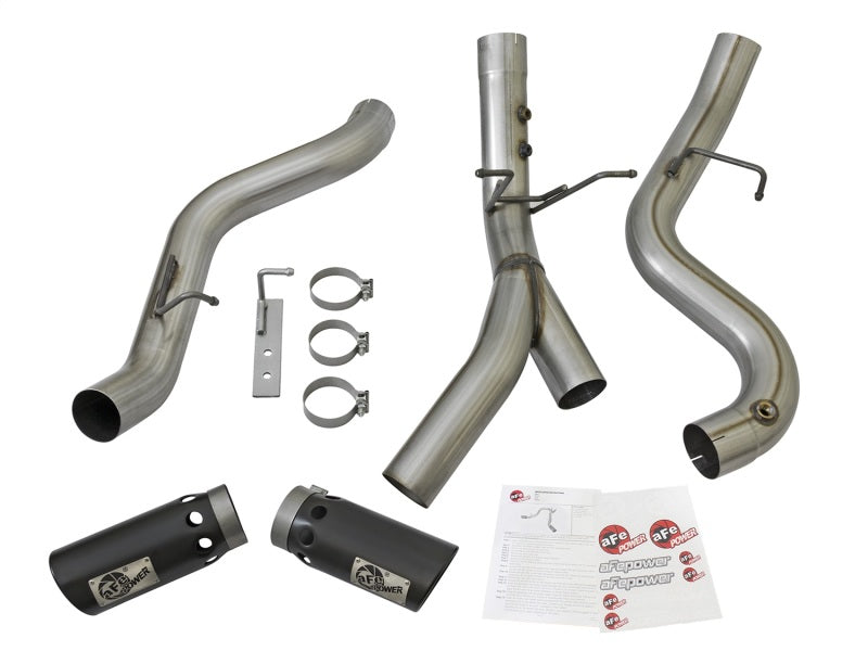 aFe LARGE BORE-HD 4in 409-SS DPF-Back Exhaust w/Dual Black Tips 2017 GM Duramax V8-6.6L (td) L5P Precision R