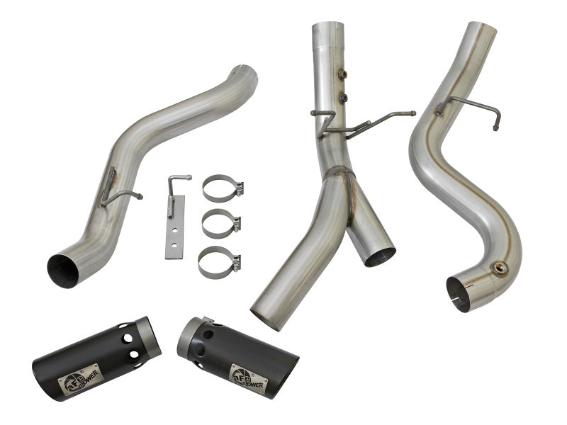 aFe LARGE BORE-HD 4in 409-SS DPF-Back Exhaust w/Dual Black Tips 2017 GM Duramax V8-6.6L (td) L5P Precision R