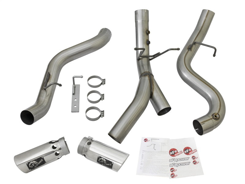 aFe Large Bore-HD 4in 409-SS DPF-Back Exhaust w/Dual Polished Tips 2017 GM Duramax V8-6.6L (td) L5P Precision R