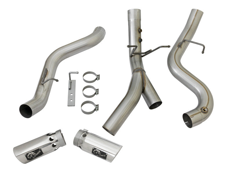 aFe Large Bore-HD 4in 409-SS DPF-Back Exhaust w/Dual Polished Tips 2017 GM Duramax V8-6.6L (td) L5P Precision R