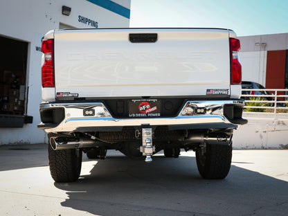 aFe Large Bore-HD 4in 409SS DPF-Back Exhaust System w/Polished Tips 20 GM Diesel Trucks V8-6.6L Precision R