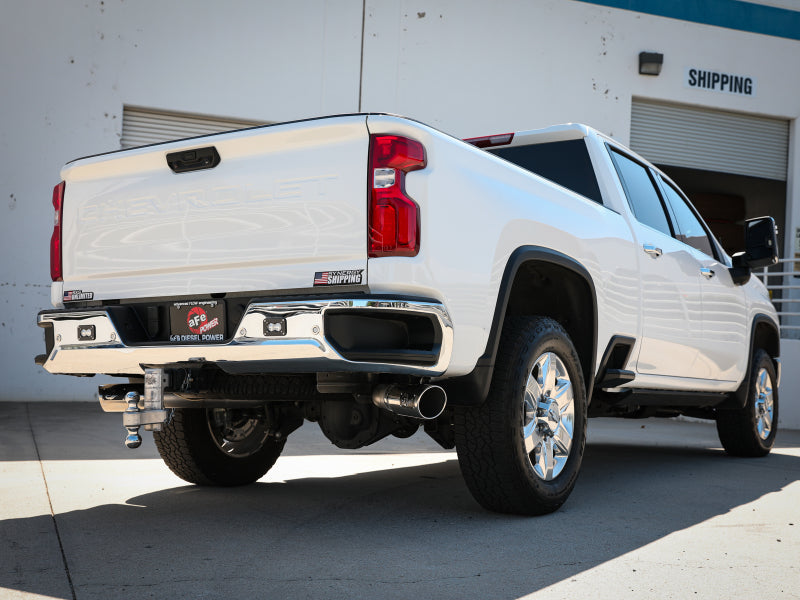 aFe Large Bore-HD 4in 409SS DPF-Back Exhaust System w/Polished Tips 20 GM Diesel Trucks V8-6.6L Precision R