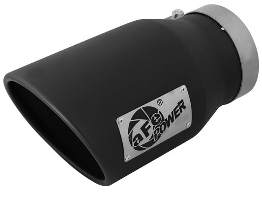 aFe MACHForce XP 5in 304 Stainless Steel Exhaust Tip 5 In x 7 Out x 12L in Bolt On Right - Black Precision R