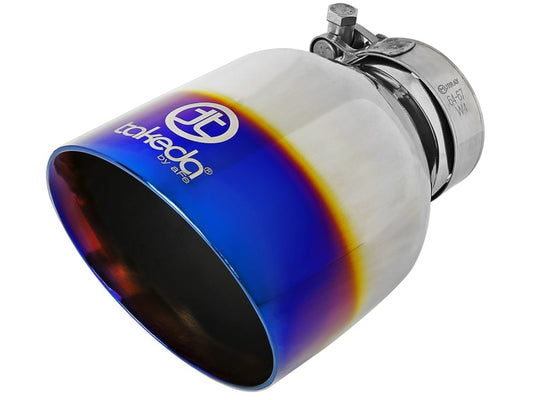 aFe Takeda 304 Stainless Steel Clamp-On Exhaust Tip 2.5in. Inlet / 4.5in. Outlet - Blue Flame Precision R