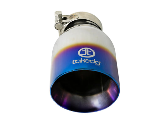 aFe Takeda 304 Stainless Steel Clamp-On Exhaust Tip 2.5in Inlet / 4in Outlet - Blue Flame Precision R