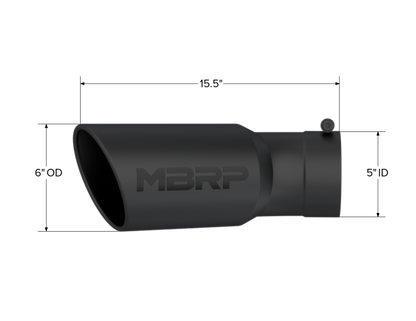 MBRP Universal Tip 6in OD 5in Inlet 15.5in Length 30 Deg Bend Angled Rolled End Black