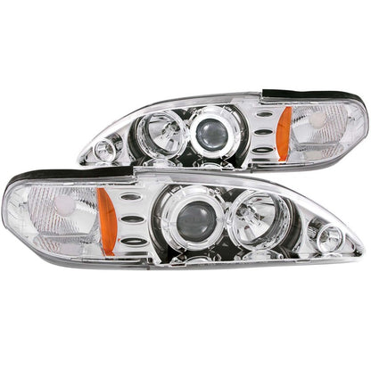 ANZO 1994-1998 Ford Mustang Projector Headlights w/ Halo Chrome 1pc