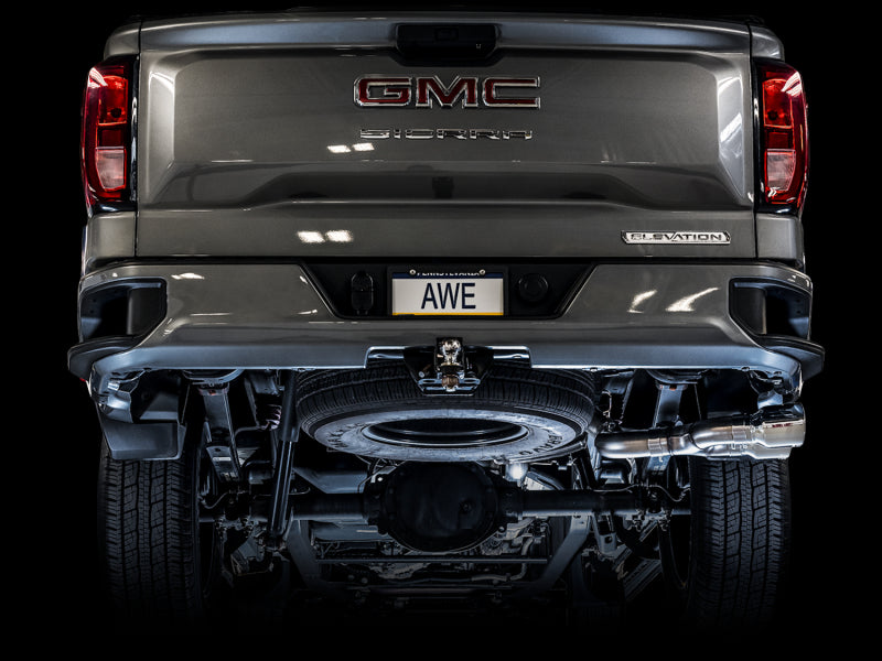 AWE Tuning 4th Gen GM 1500 5.3L 0FG Catback Dual Side Exit (Flat Bumper) - Chrome Tips - Precision R