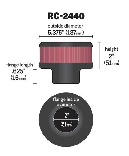 K&N Universal Round Clamp-On Air Filter 2in. Flange / 5-3/8in. OD / 2in. Height