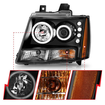 ANZO 2007-2013 Chevrolet Avalanche Projector Headlights w/ Halo Black (CCFL)