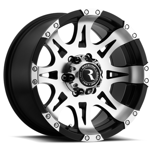 Raceline 982 Raptor 16x8in / 8x170 BP / 0mm Offset / 130.81mm Bore - Black & Machined Wheel