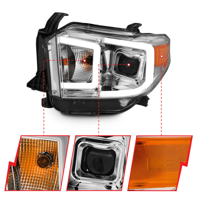 ANZO 14-17 Toyota Tundra Plank Style Projector Headlights Chrome w/ Amber