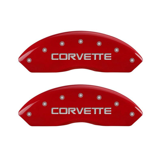 MGP 4 Caliper Covers Gloss Red Engraved with Corvette C4 (Full Kit 4 Pieces)