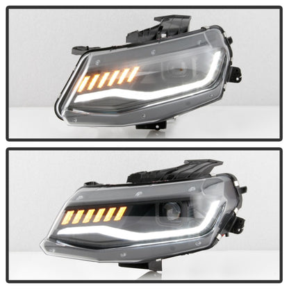 Spyder Chevy Camaro 16-18 Halogen Model Projector Headlights Black PRO-YD-CCAM16HALSI-SEQ-BK