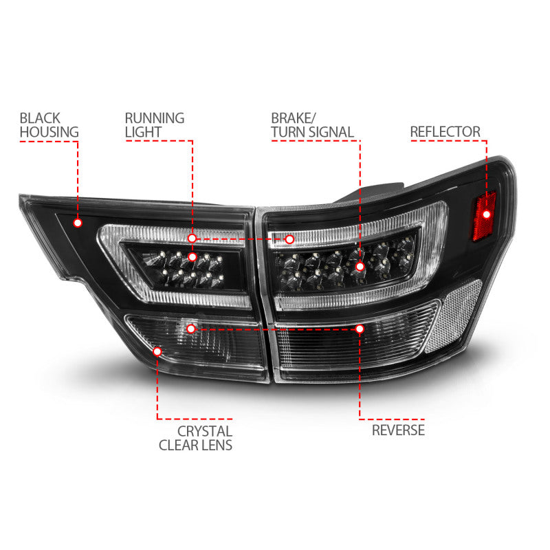 ANZO 11-13 Jeep Grand Cherokee LED Taillights w/ Lightbar Black Housing/Clear Lens 4pcs