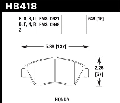 Hawk 02-06 RSX (non-S) Front / 03-10 Civic Hybrid / 04-05 Civic Si / 93-95 Honda Civic Coupe w/o ABS