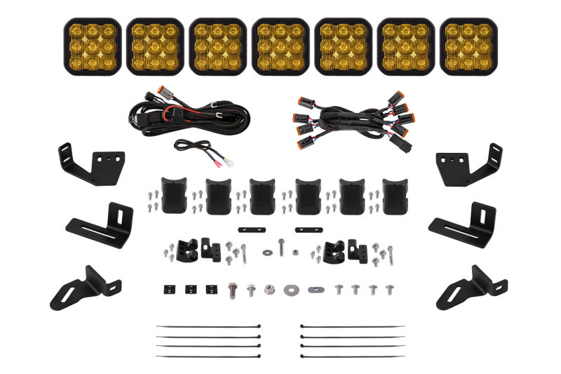 Diode Dynamics Prinsu/Sherpa Roof Racks-SS5 7-Pod CrossLink Mounting Kit - Pro Yellow Driving