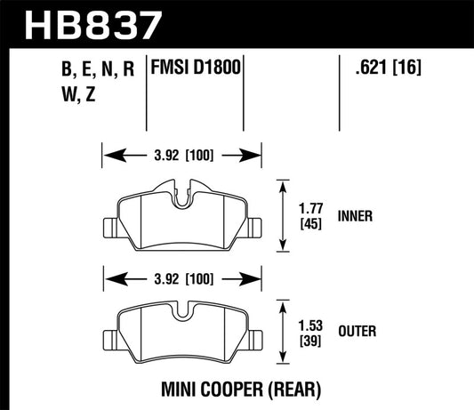 Hawk 14-17 Mini Cooper HPS 5.0 Rear Brake Pads