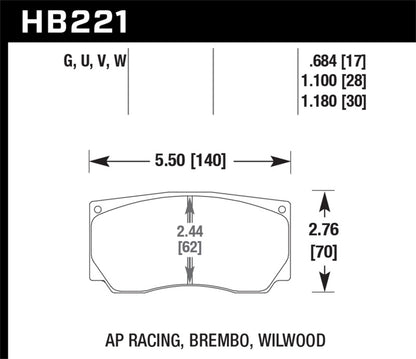 Hawk AP Racing/Wilwood 17mm DTC-70 Race Rear Brake Pads