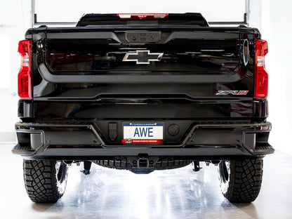 AWE Tuning 22-23 GMC Sierra 1500 AT4X 6.2L 0FG Catback Split Dual (Flat Bumper) - Bashguard(No Tips) - Precision R