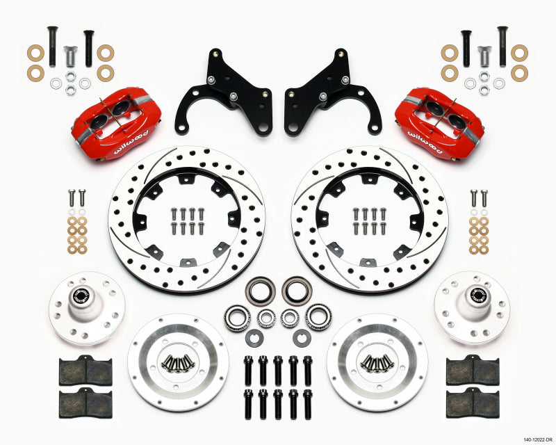 Wilwood Forged Dynalite Front Kit 12.19in Drilled Red 65-68 Chevy Impala -Drum Spindle