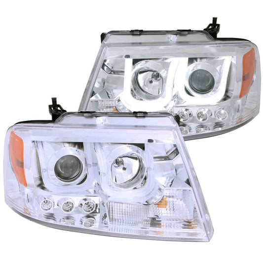 ANZO 2004-2008 Ford F-150 Projector Headlights w/ U-Bar Chrome