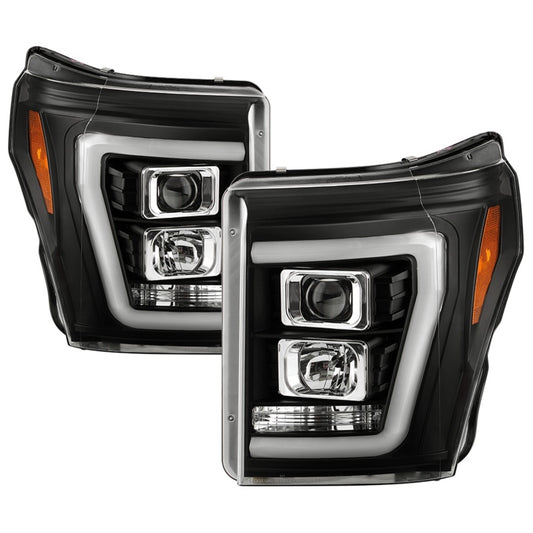 Spyder Ford F250/350/450 11-16 V2 High-Power LED Headlights-White Light Bar-Black PRO-YD-FS11V2PL-BK