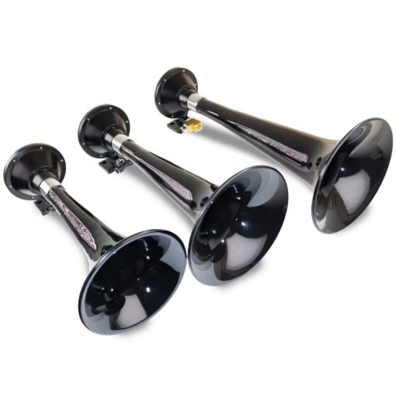 Kleinn Black Triple Horn/ 15In/13In/11In - High Impact ABS Trumpet/ Zinc Alloy Base