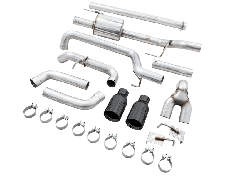 AWE 0FG 21+ Ford F150 Dual Split Rear Cat-Back Exhaust- 5in Diamond Black Tips - Precision R