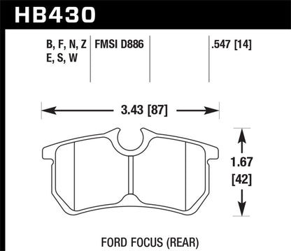 Hawk 00-07 Ford Focus HPS 5.0 Rear Street Brake Pads