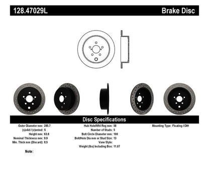 StopTech 08-10 WRX Drilled Left Rear Rotor