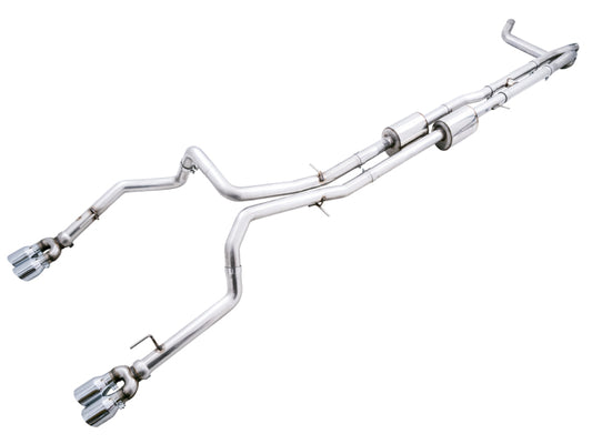 AWE Tuning 4th Gen GM 1500 6.2L 0FG Catback Split Rear Exit (w/ Bumper Cutouts) - Quad Chrome Tips - Precision R