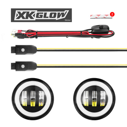 XK Glow 4In Black RGB LED Jeep Wrangler Fog Light XKchrome Bluetooth App Controlled Kit