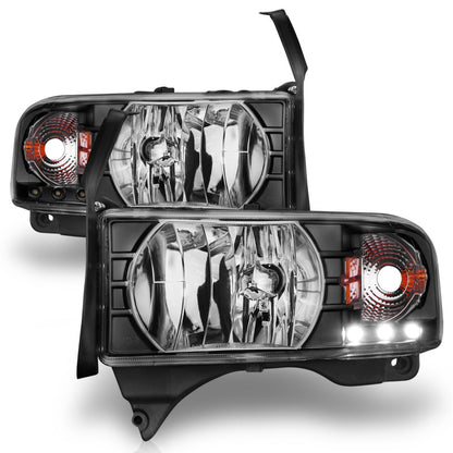 ANZO 1994-2001 Dodge Ram Crystal Headlights Black w/ LED