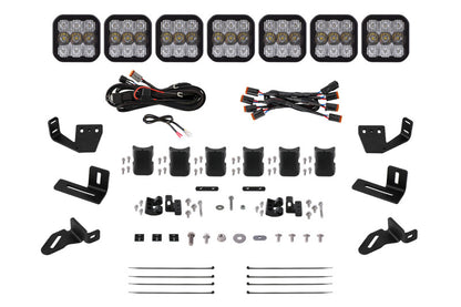 Diode Dynamics Prinsu/Sherpa Roof Racks- SS5 7-Pod CrossLink Mounting Kit - Sport White Combo