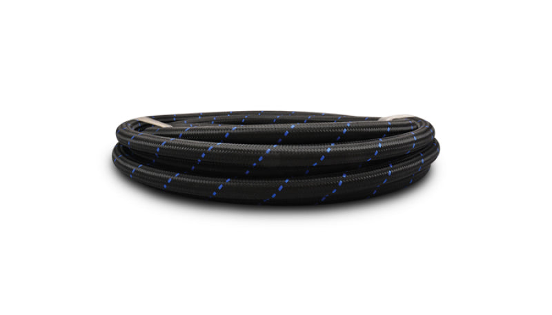 Vibrant -6 AN Two-Tone Black/Blue Nylon Braided Flex Hose (5 foot roll)