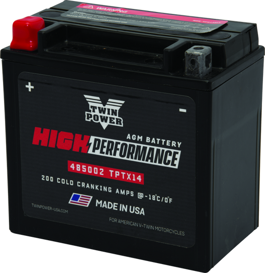 Twin Power YTX14  High Performance Battery Replaces H-D 65948-00 Made in USA 200 CCA