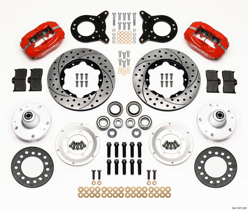 Wilwood Forged Dynalite Front Kit 11.00in Dril Red 1965-1969 Mustang Disc & Drum Spindle