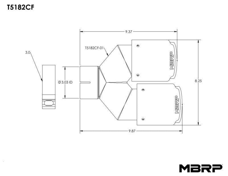 MBRP 3in ID / Dual 4in OD Out Staggered L 9.87in / R 9.37in Dual Wall Carbon Fiber Univ Exhaust Tip