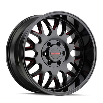 Mayhem 8110 Tripwire 20x9 / 5x150 BP / 0mm Offset / 110mm Hub Black w/ Prism Red Wheel