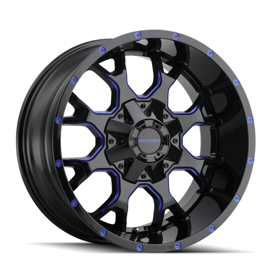 Mayhem 8015 Warrior 20x9 / 5x127 BP / 0mm Offset / 87mm Hub Black w/ Prism Blue Wheel