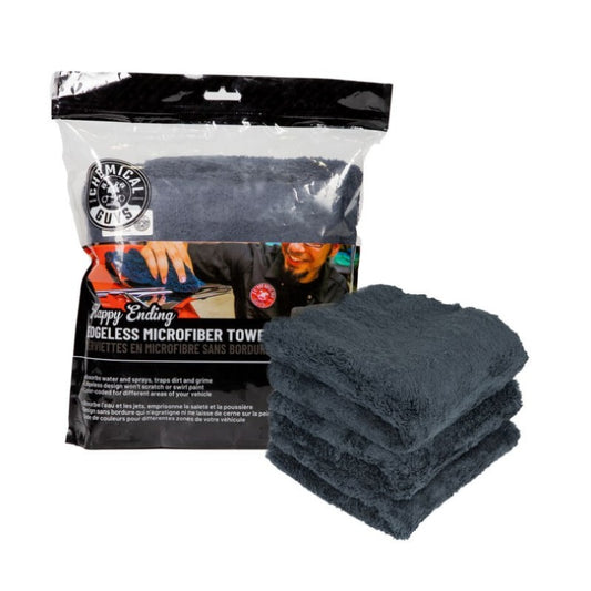 Chemical Guys Ultra Edgeless Microfiber Towel - 16in x 16in - Black - 3 Pack