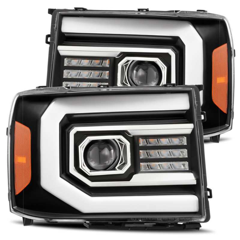 AlphaRex 07-13 GMC 1500HD PRO-Series Proj Headlights Plank Style Matte Blk w/Activ Light/Seq Signal